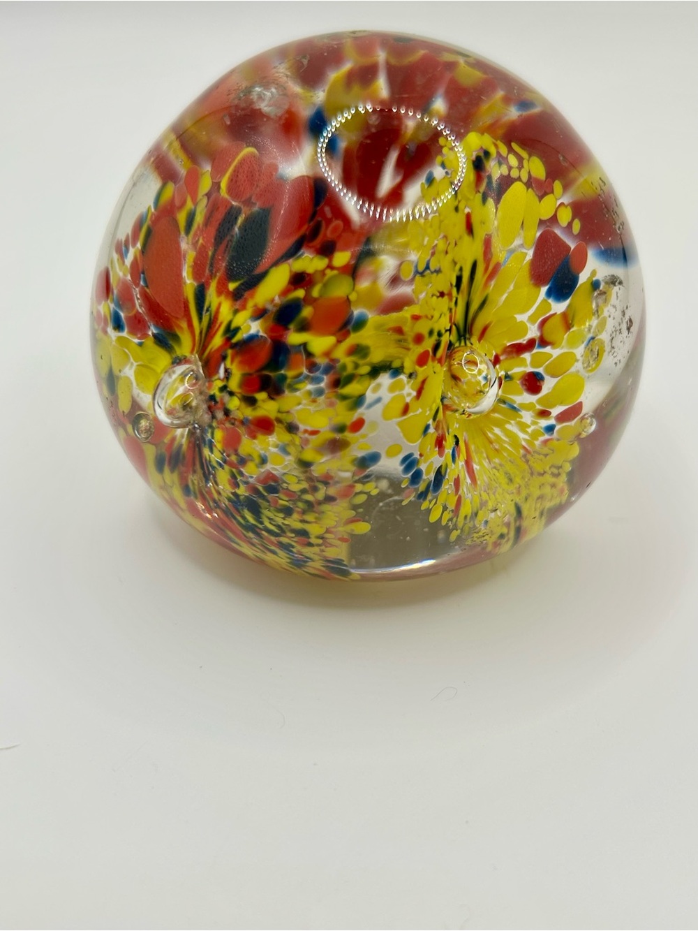 Handblown Glass Paperweight in Red and Yellow - Picture 4 of 6
